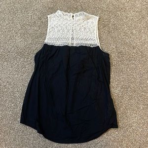 Zara black and cream top with lace high neck